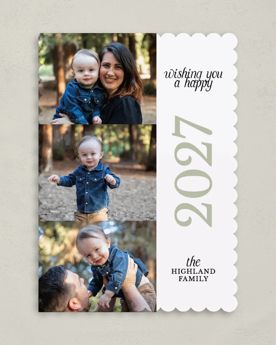 This is a 5" x 7" Christmas Card called New Year's Wishes printed in full color on Premium Smooth paper on Premium Smooth paper on Premium Smooth paper