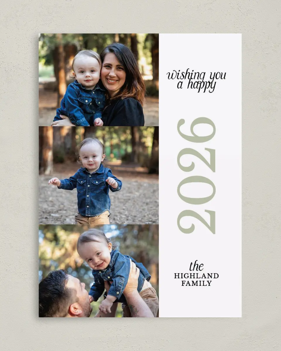 This is a 5" x 7" Christmas Card called New Year's Wishes printed in full color on Premium Smooth paper