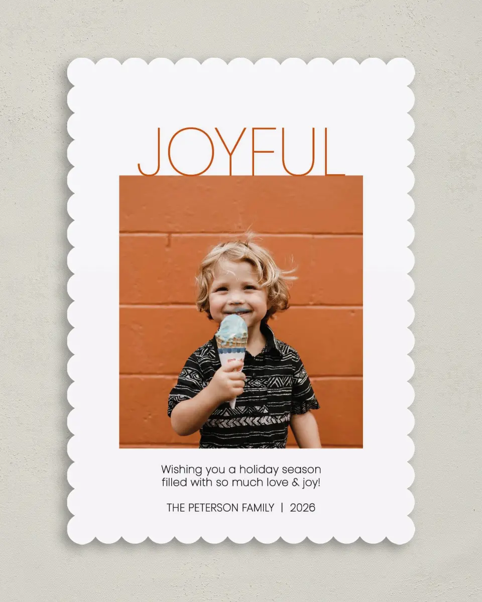 This is a 5" x 7" Christmas Card called Joyful Season printed in full color on Premium Smooth paper on Premium Smooth paper on Premium Smooth paper