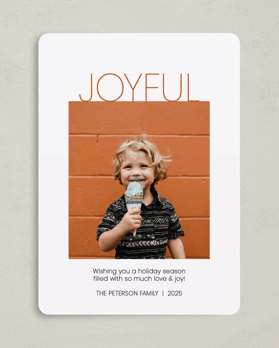 This is a 5" x 7" Christmas Card called Joyful Season printed in full color on Premium Smooth paper