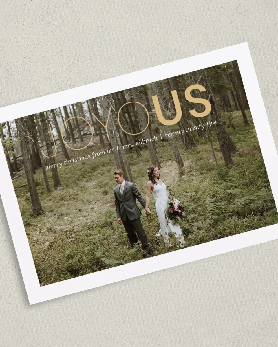 This is a 5" x 7" Christmas Card called Joyous Song printed in full color on Premium Smooth paper