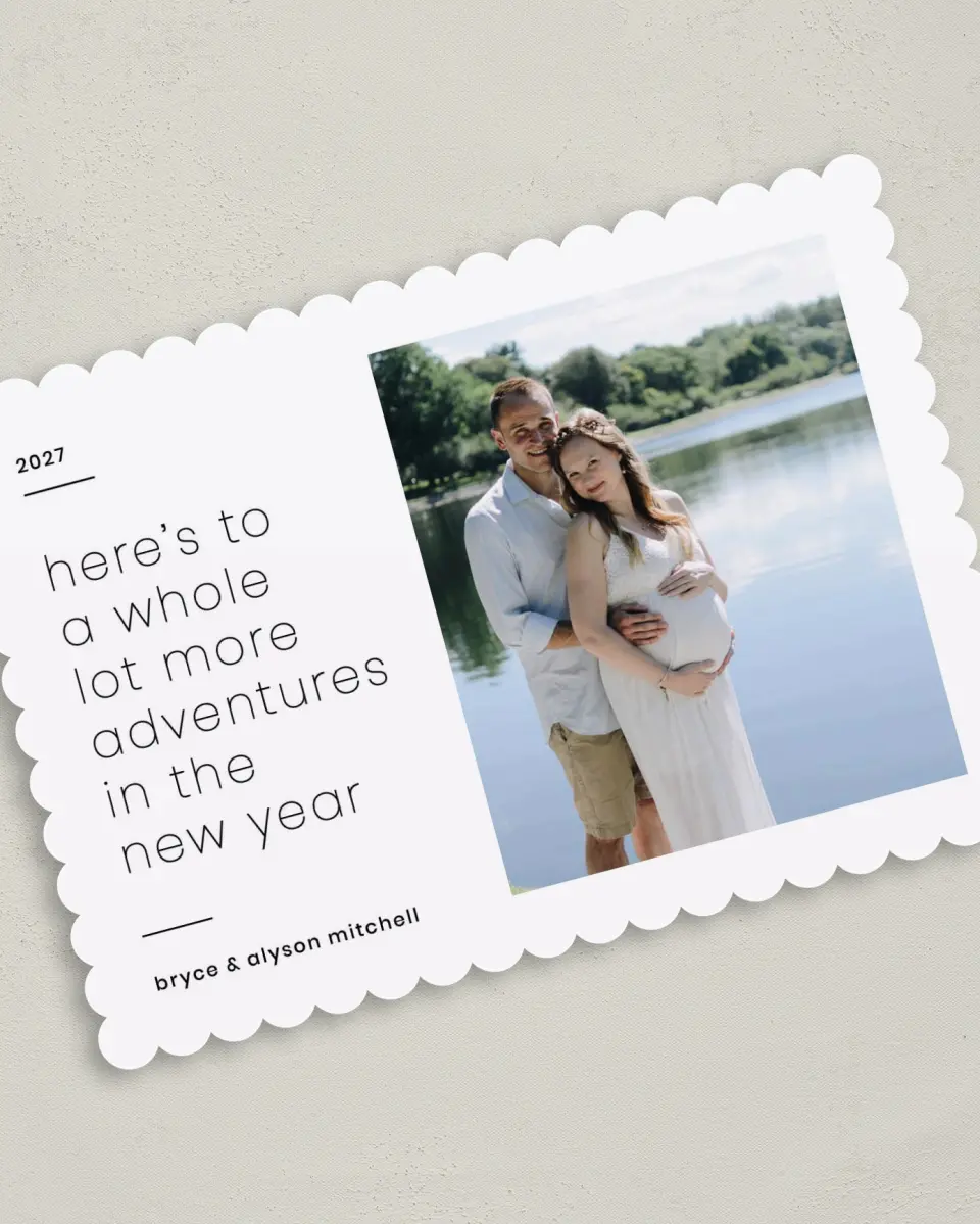 This is a 5" x 7" Christmas Card called New Year Announcement printed in full color on Premium Smooth paper on Premium Smooth paper on Premium Smooth paper