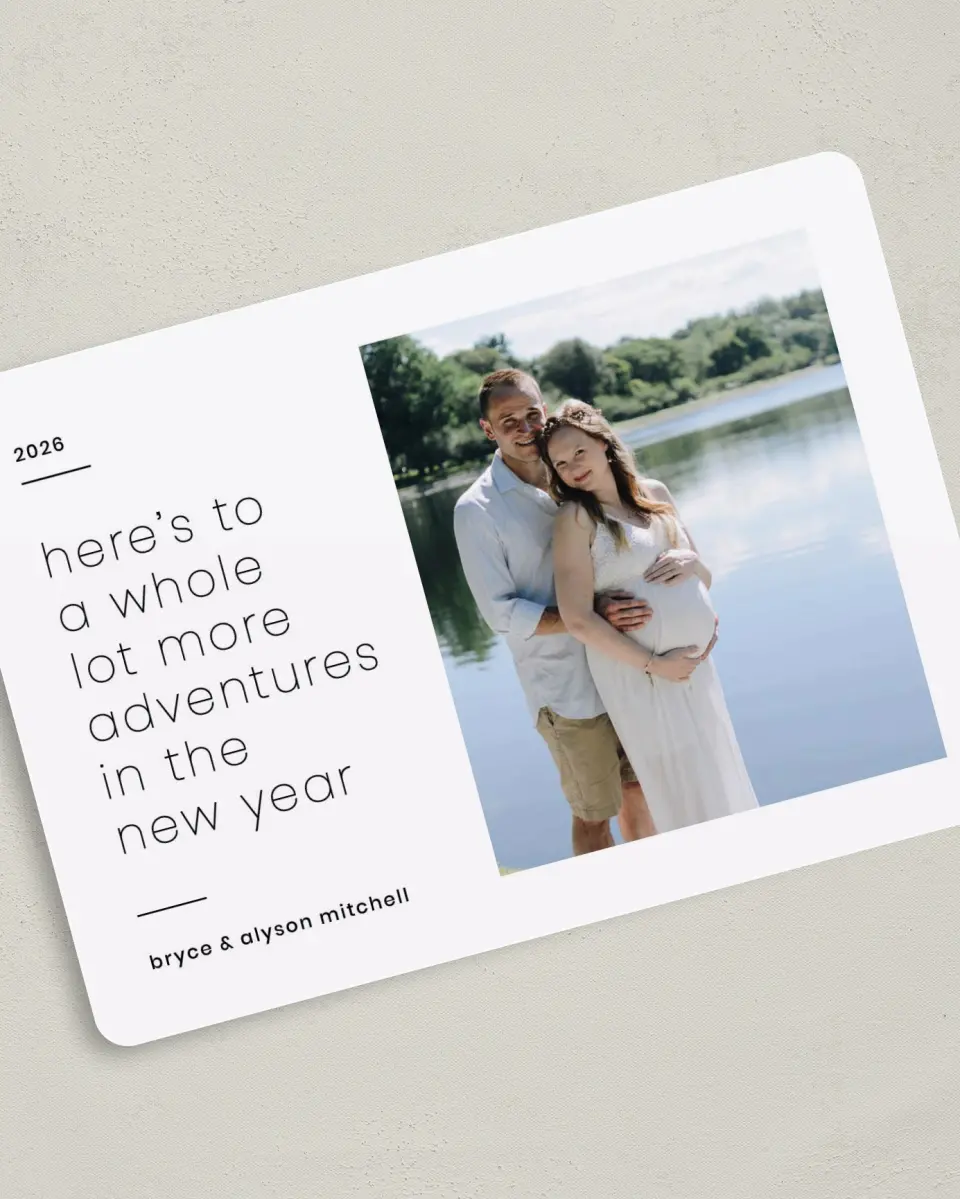 This is a 5" x 7" Christmas Card called New Year Announcement printed in full color on Premium Smooth paper