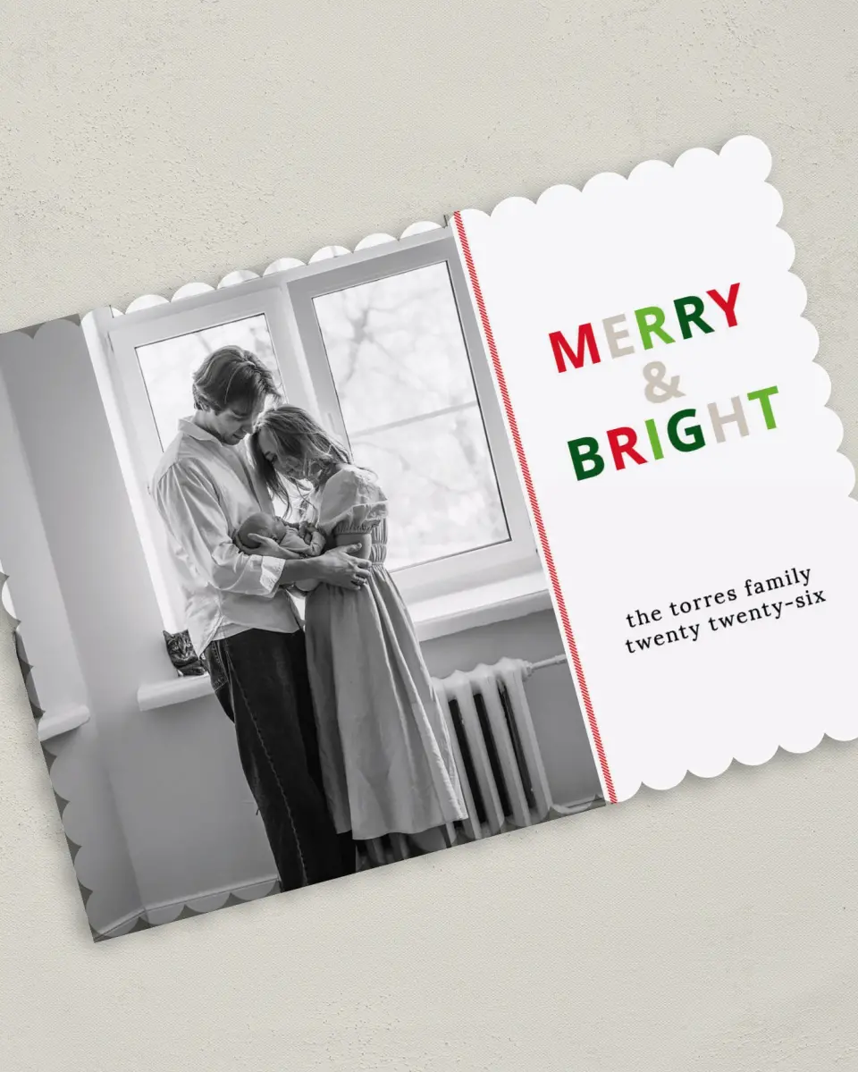 This is a 5" x 7" Christmas Card called Bright Moments printed in full color on Premium Smooth paper on Premium Smooth paper on Premium Smooth paper
