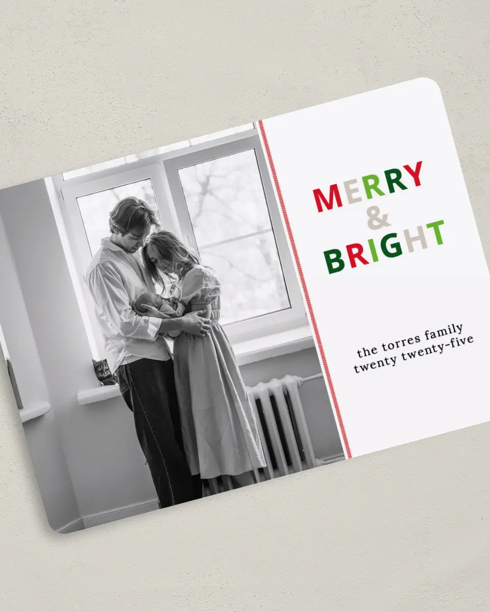 This is a 5" x 7" Christmas Card called Bright Moments printed in full color on Premium Smooth paper