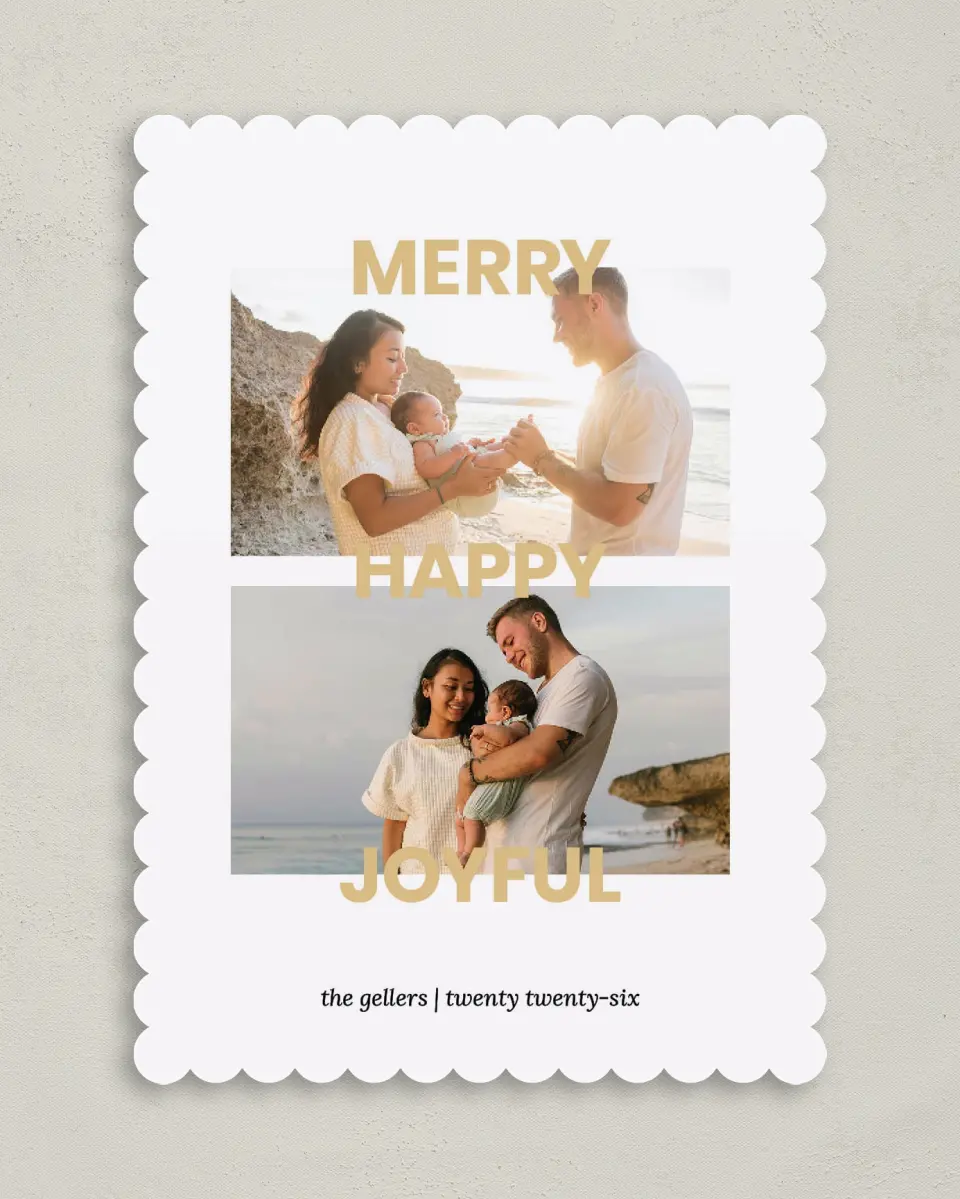 This is a 5" x 7" Christmas Card called Happy Times printed in full color on Premium Smooth paper on Premium Smooth paper on Premium Smooth paper