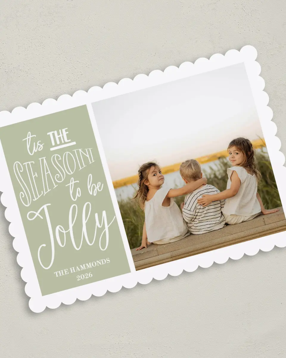 This is a 5" x 7" Christmas Card called Time to be Jolly printed in full color on Premium Smooth paper on Premium Smooth paper on Premium Smooth paper