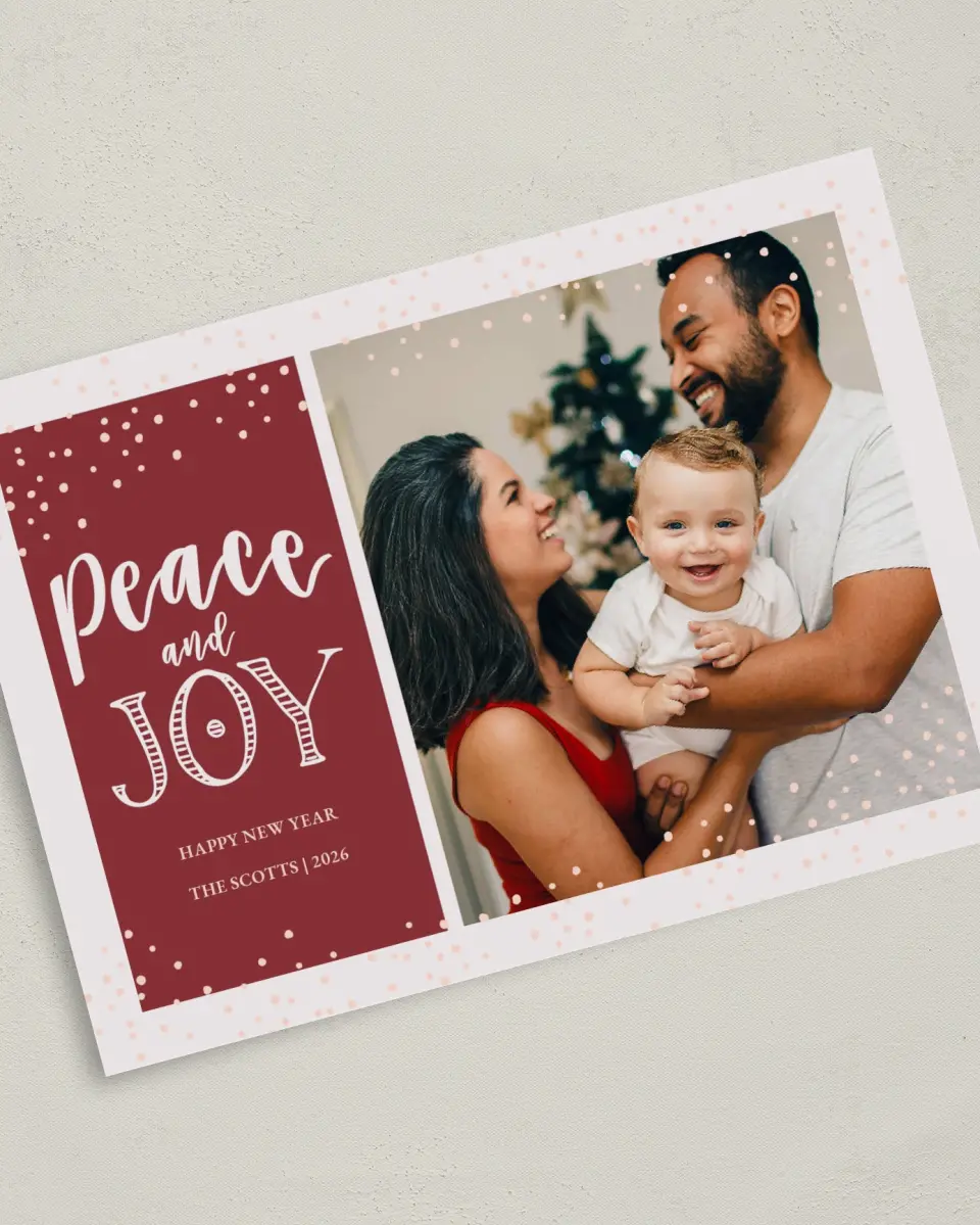 This is a 5" x 7" Christmas Card called Snowy Peace printed in full color on Premium Smooth paper