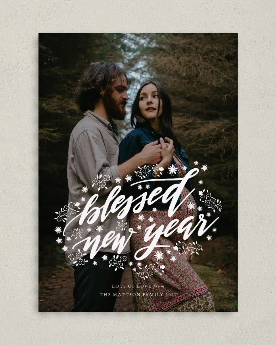 This is a 5" x 7" Christmas Card called News for the New Year printed in full color on Premium Smooth paper on Premium Smooth paper on Premium Smooth paper