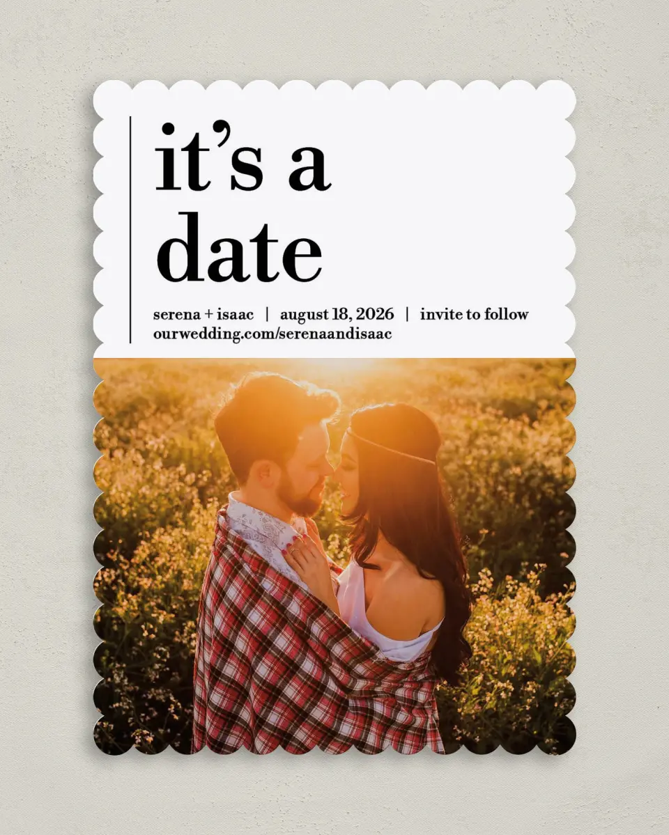 This is a 5" x 7" Save the Date Card called Simple Truth printed in full color on Premium Smooth paper