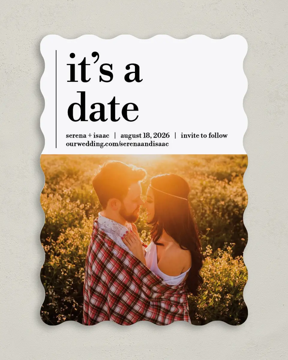 This is a 5" x 7" Save the Date Card called Simple Truth printed in full color on Premium Smooth paper
