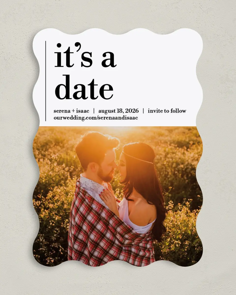 This is a 5" x 7" Save the Date Card called Simple Truth printed in full color on Premium Smooth paper