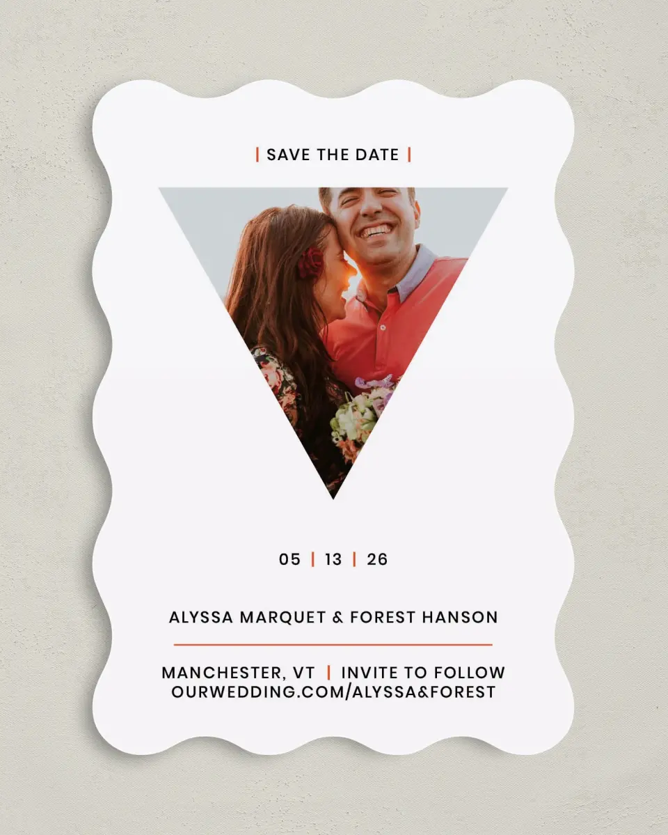 This is a 5" x 7" Save the Date Card called Triangle Crush printed in full color on Premium Smooth paper