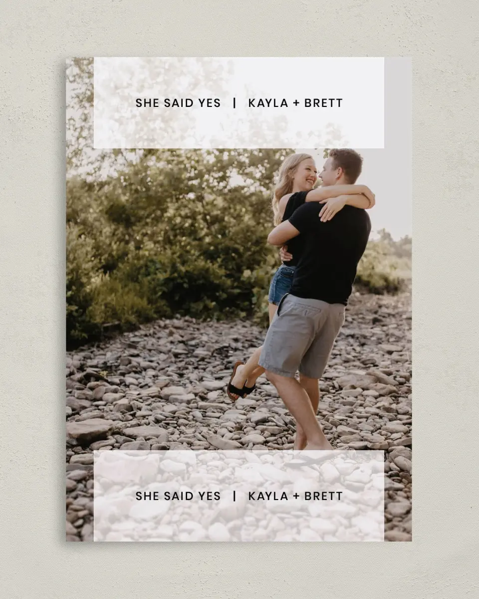 This is a 5" x 7" Save the Date Card called Carried Away printed in full color on Premium Smooth paper