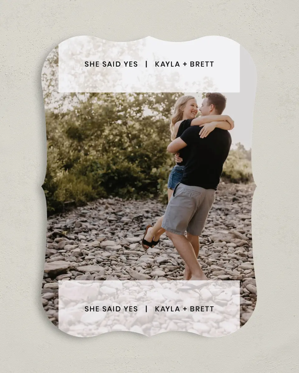 This is a 5" x 7" Save the Date Card called Carried Away printed in full color on Premium Smooth paper