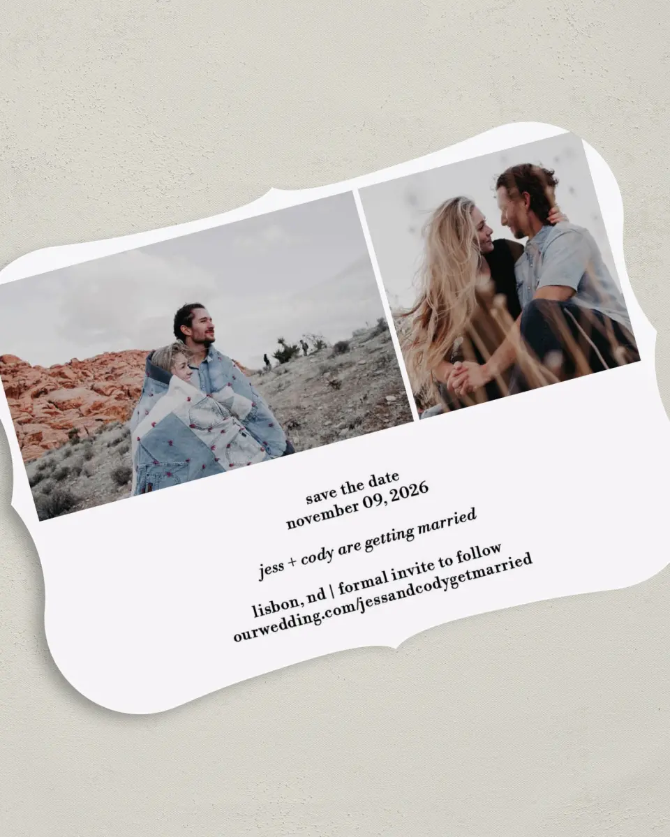 This is a 5" x 7" Save the Date Card called Soon to be We printed in full color on Premium Smooth paper