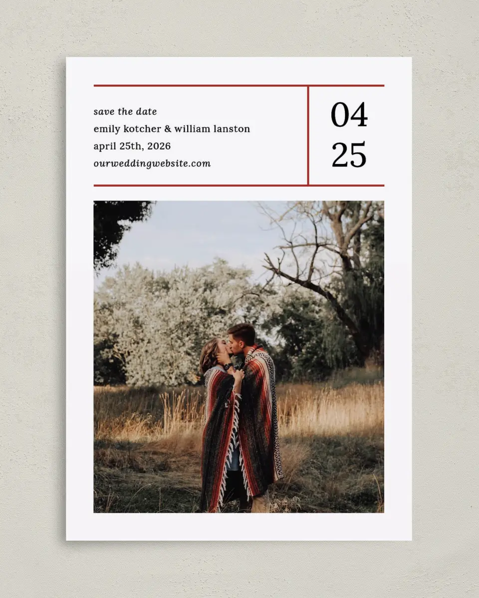 This is a 5" x 7" Save the Date Card called Measure of Love printed in full color on Premium Smooth paper