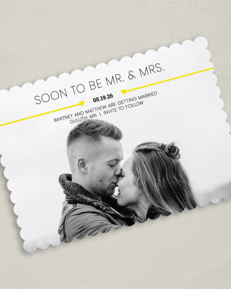 This is a 5" x 7" Save the Date Card called Hearts Flying printed in full color on Premium Smooth paper