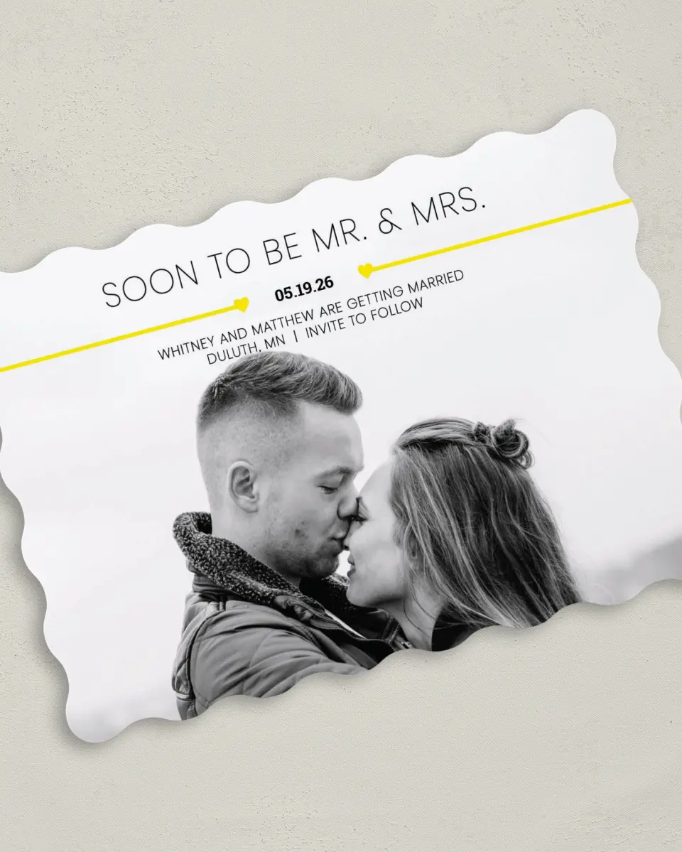 This is a 5" x 7" Save the Date Card called Hearts Flying printed in full color on Premium Smooth paper