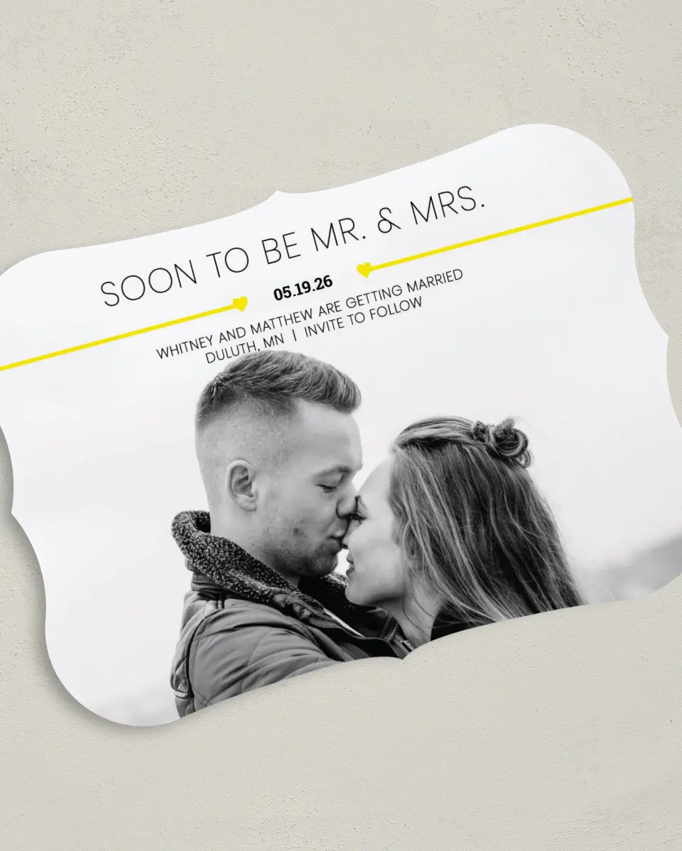 This is a 5" x 7" Save the Date Card called Hearts Flying printed in full color on Premium Smooth paper
