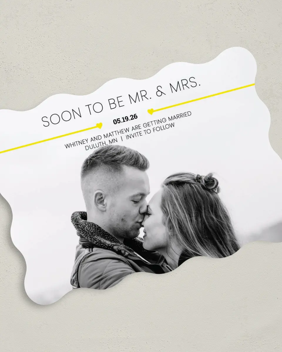 This is a 5" x 7" Save the Date Card called Hearts Flying printed in full color on Premium Smooth paper