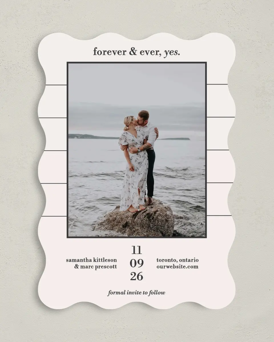 This is a 5" x 7" Save the Date Card called Yours Forever printed in full color on Premium Smooth paper