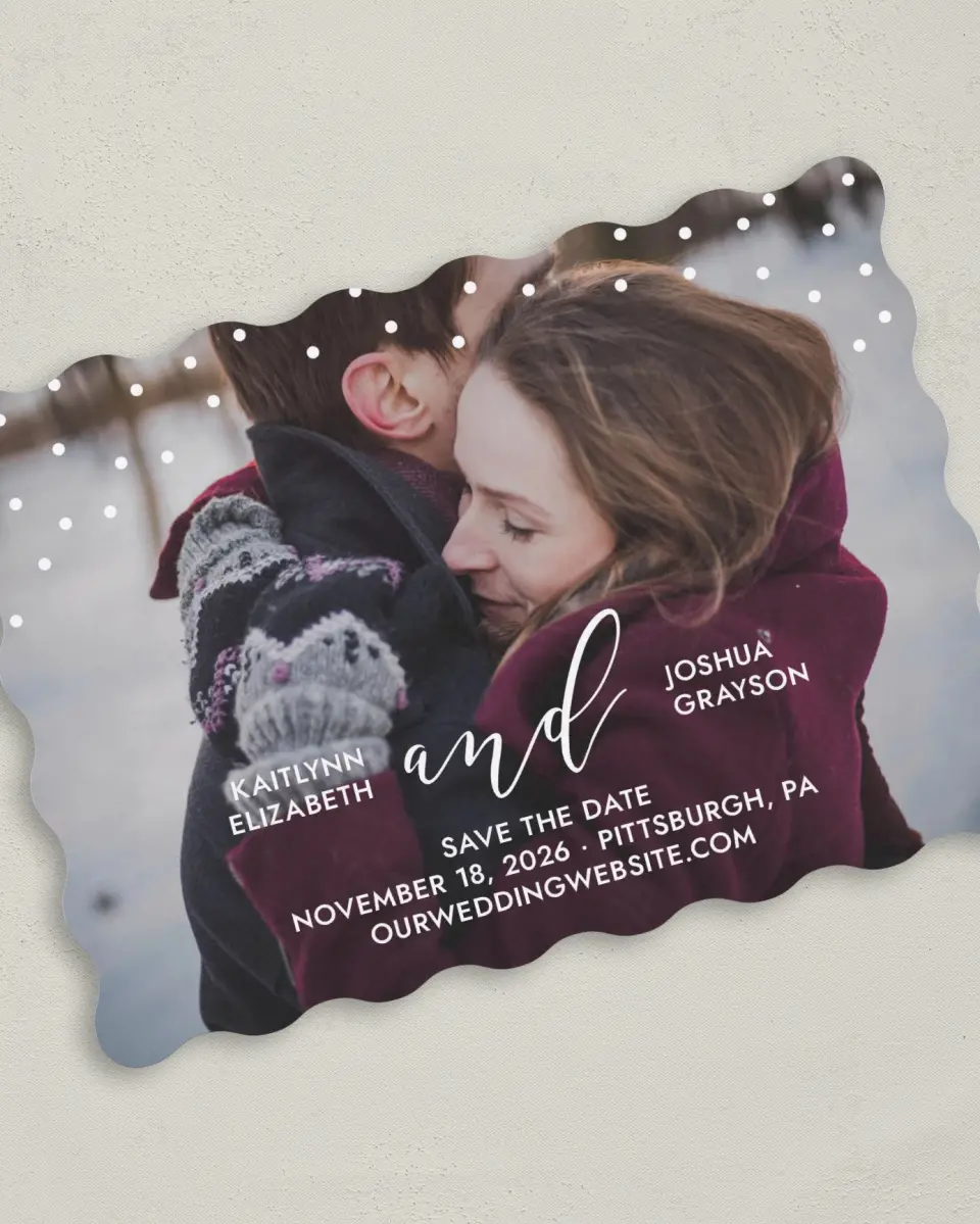 This is a 5" x 7" Save the Date Card called Brushed Confetti printed in full color on Premium Smooth paper