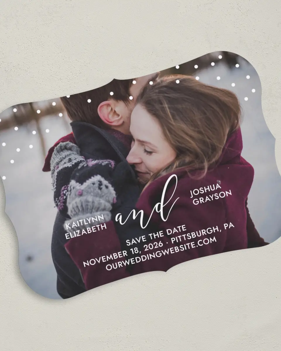 This is a 5" x 7" Save the Date Card called Brushed Confetti printed in full color on Premium Smooth paper