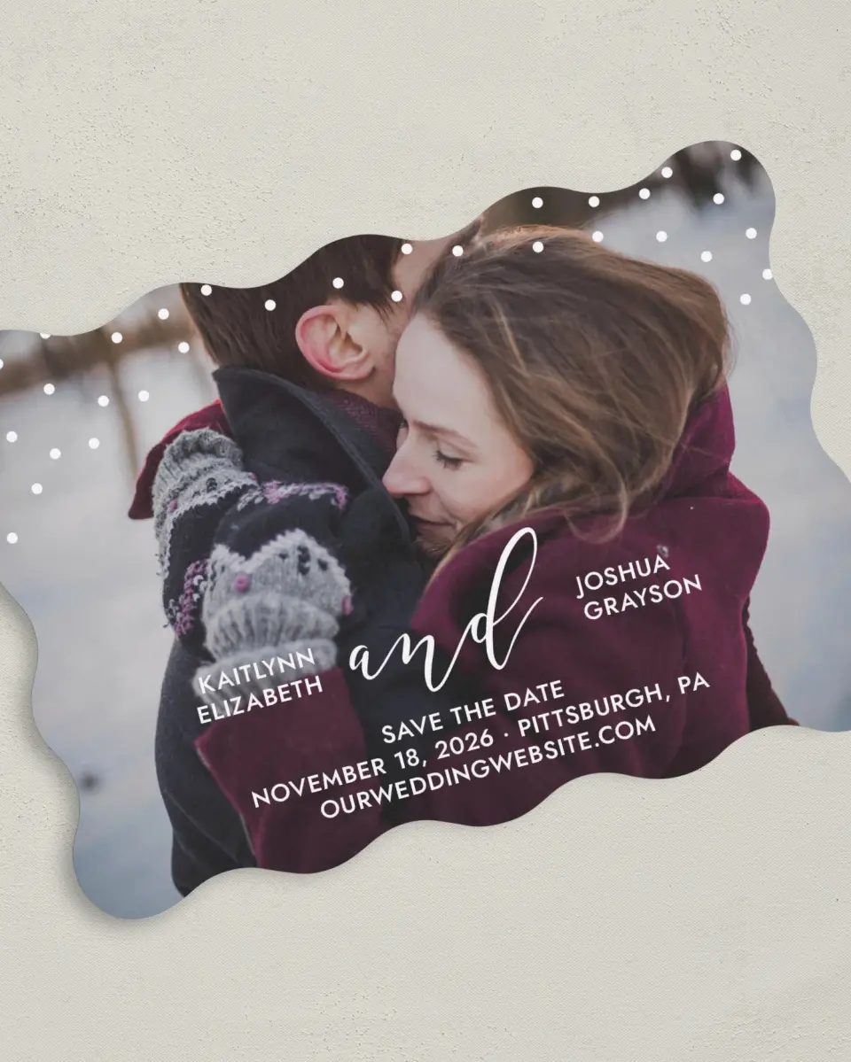 This is a 5" x 7" Save the Date Card called Brushed Confetti printed in full color on Premium Smooth paper