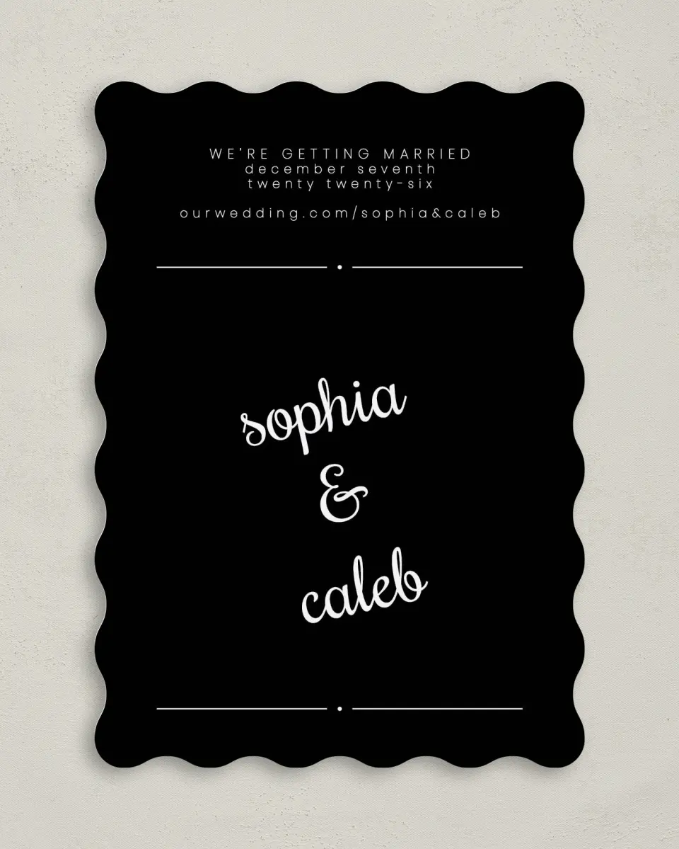 This is a 5" x 7" Save the Date Card called Sweetly Scripted printed in full color on Premium Smooth paper