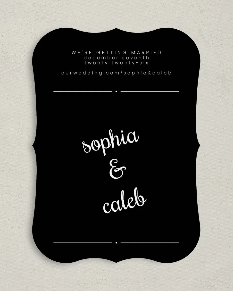 This is a 5" x 7" Save the Date Card called Sweetly Scripted printed in full color on Premium Smooth paper