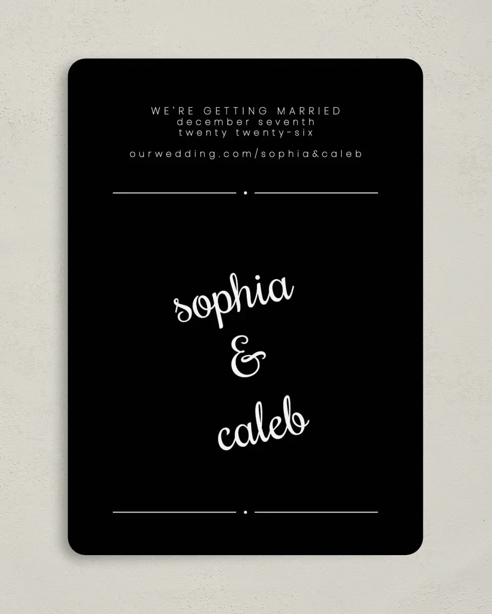 This is a 5" x 7" Save the Date Card called Sweetly Scripted printed in full color on Premium Smooth paper