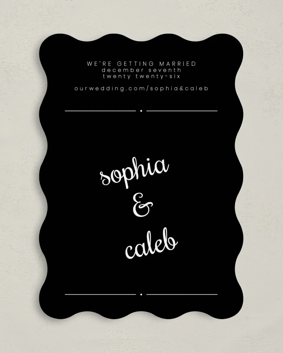 This is a 5" x 7" Save the Date Card called Sweetly Scripted printed in full color on Premium Smooth paper