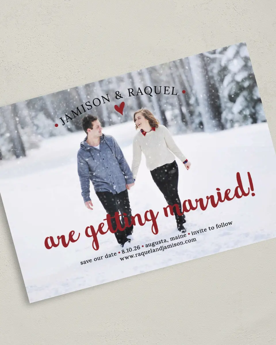 This is a 5" x 7" Save the Date Card called Adventure Awaits printed in full color on Premium Smooth paper