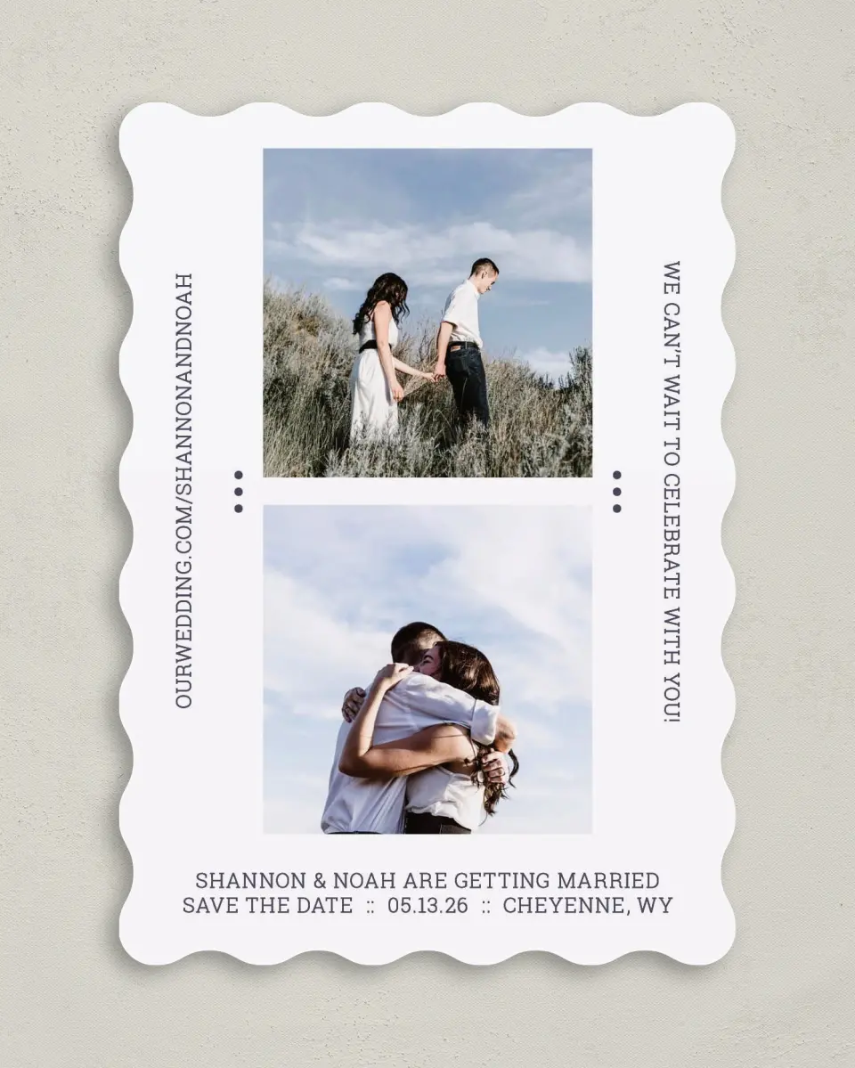 This is a 5" x 7" Save the Date Card called Only Us printed in full color on Premium Smooth paper