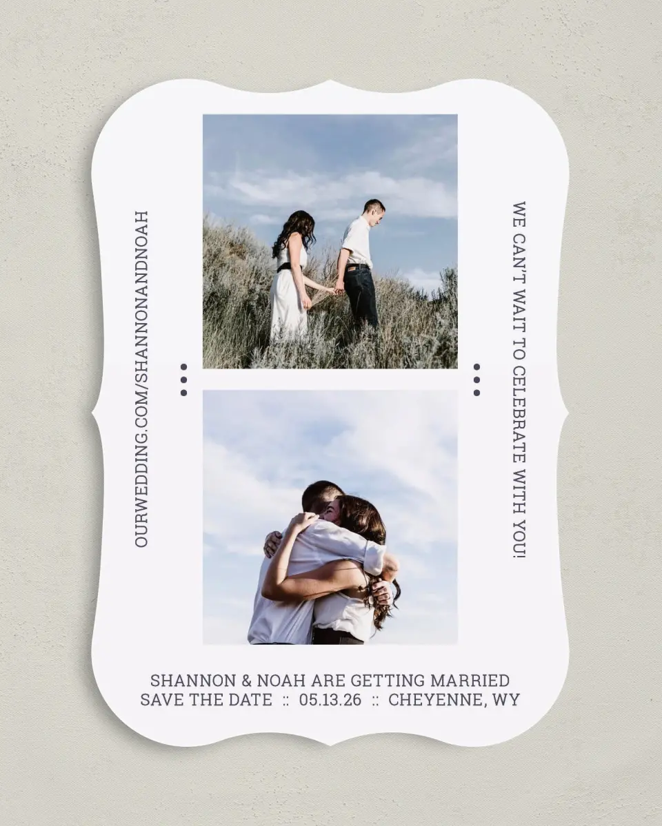 This is a 5" x 7" Save the Date Card called Only Us printed in full color on Premium Smooth paper