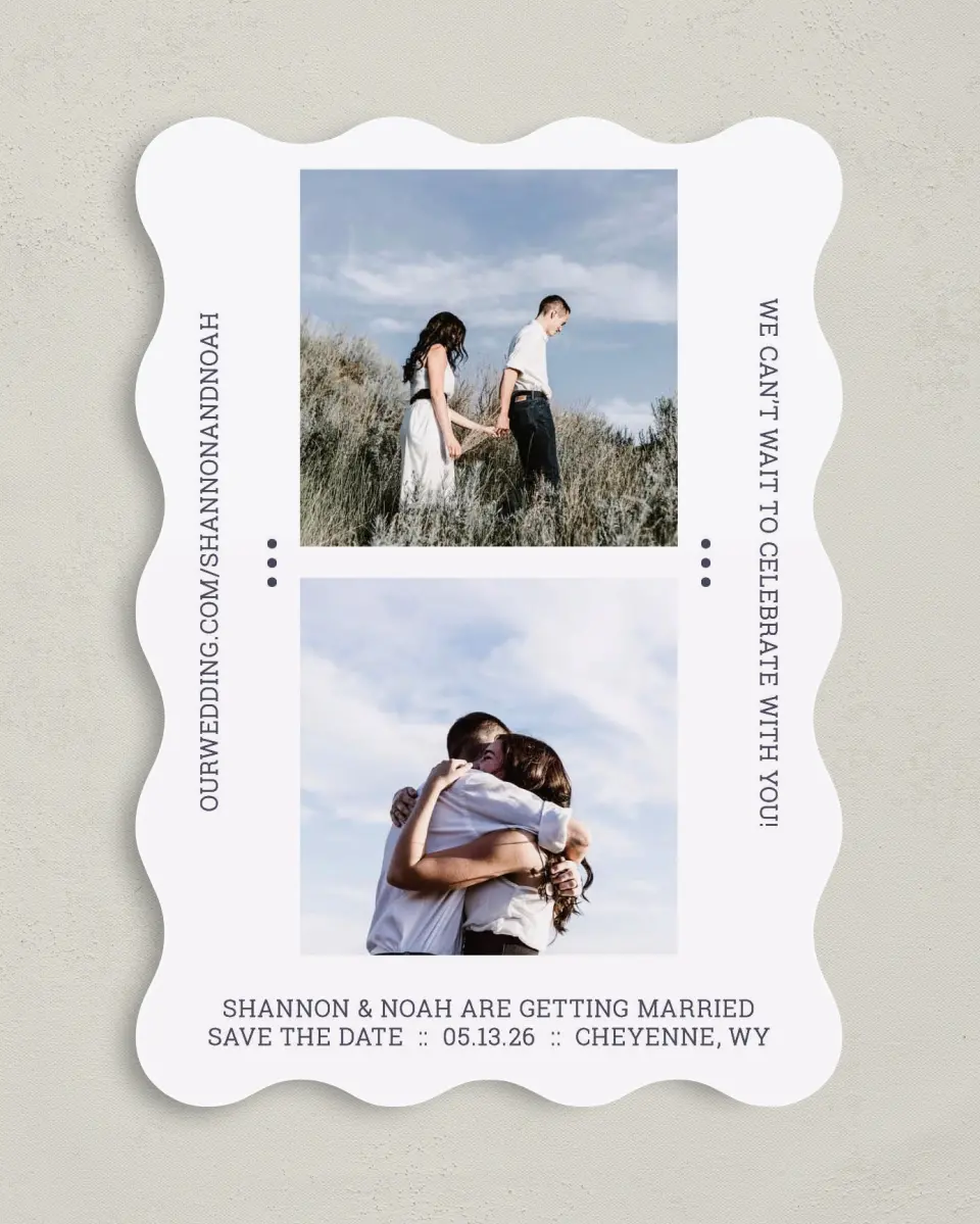 This is a 5" x 7" Save the Date Card called Only Us printed in full color on Premium Smooth paper