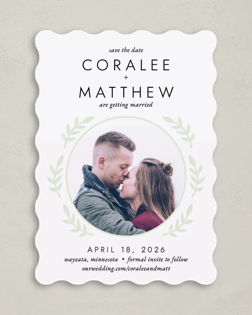 This is a 5" x 7" Save the Date Card called Simply Bliss printed in full color on Premium Smooth paper