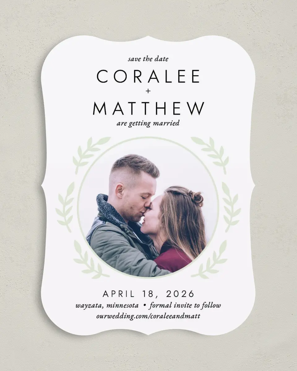 This is a 5" x 7" Save the Date Card called Simply Bliss printed in full color on Premium Smooth paper