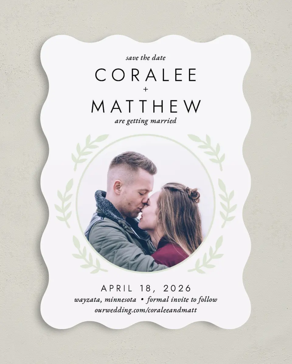 This is a 5" x 7" Save the Date Card called Simply Bliss printed in full color on Premium Smooth paper