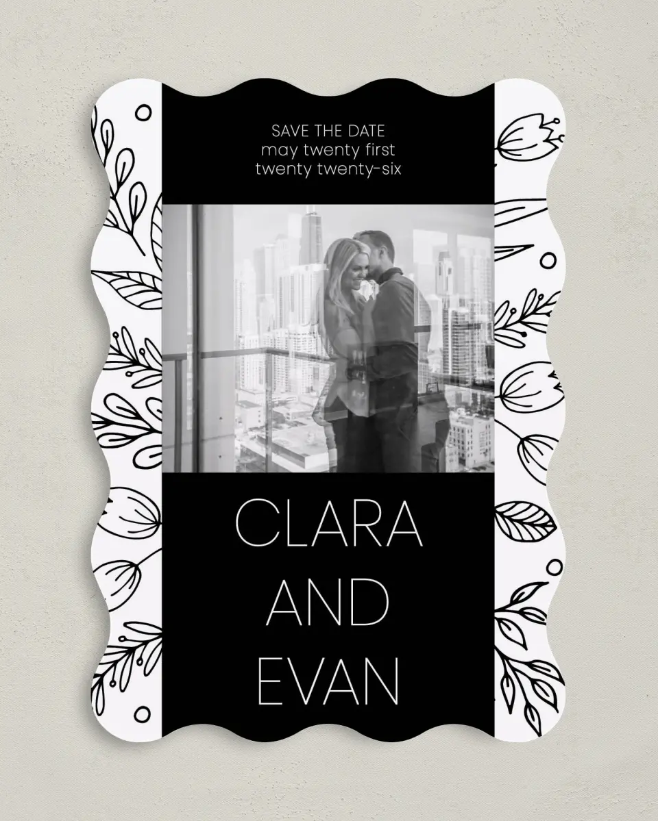 This is a 5" x 7" Save the Date Card called Blooming Edges printed in full color on Premium Smooth paper