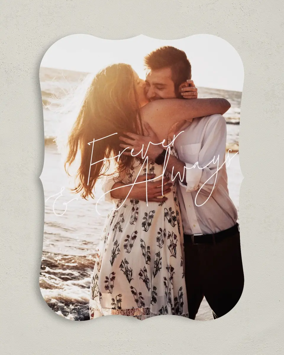 This is a 5" x 7" Save the Date Card called Forever Stylish printed in full color on Premium Smooth paper