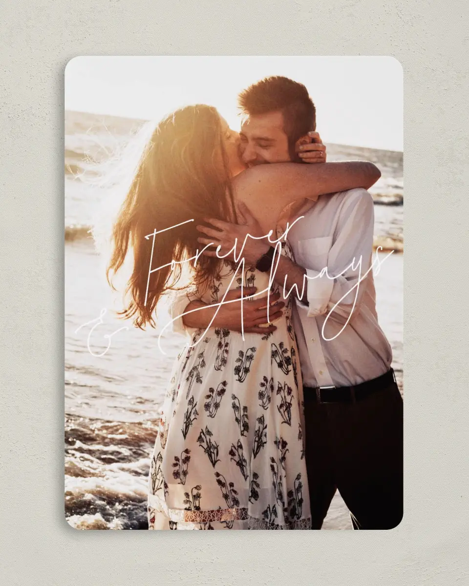 This is a 5" x 7" Save the Date Card called Forever Stylish printed in full color on Premium Smooth paper