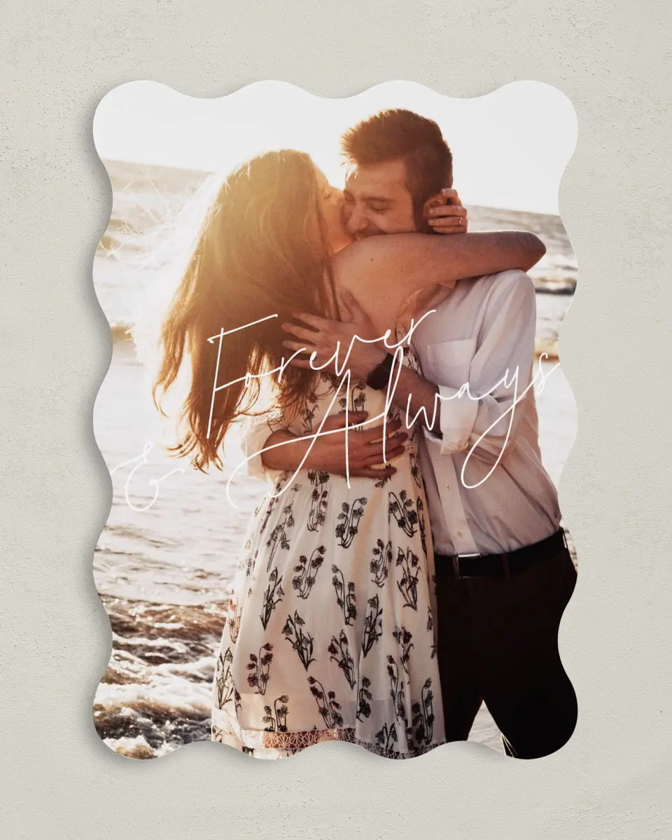 This is a 5" x 7" Save the Date Card called Forever Stylish printed in full color on Premium Smooth paper