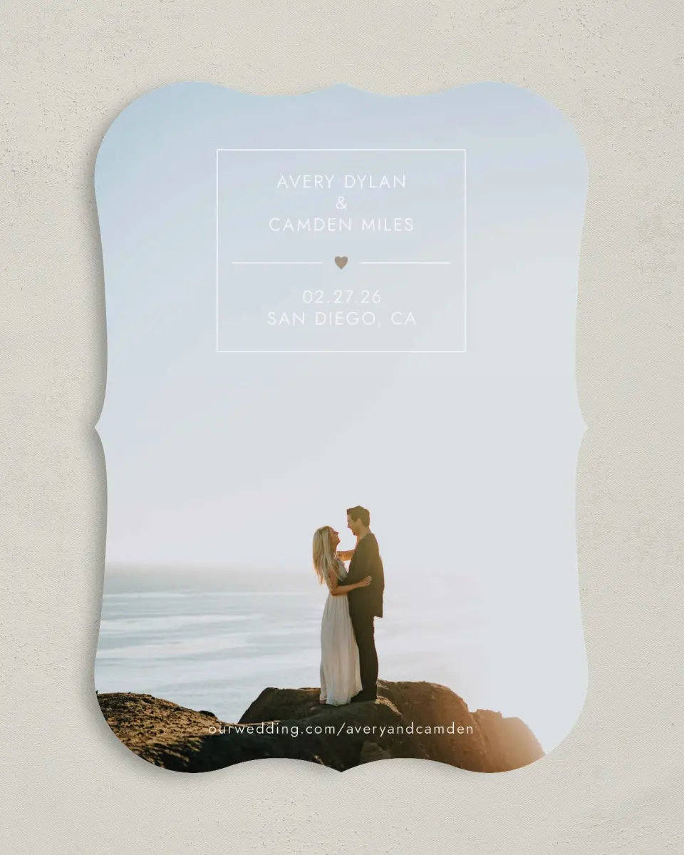 This is a 5" x 7" Save the Date Card called Majestic Heart printed in full color on Premium Smooth paper