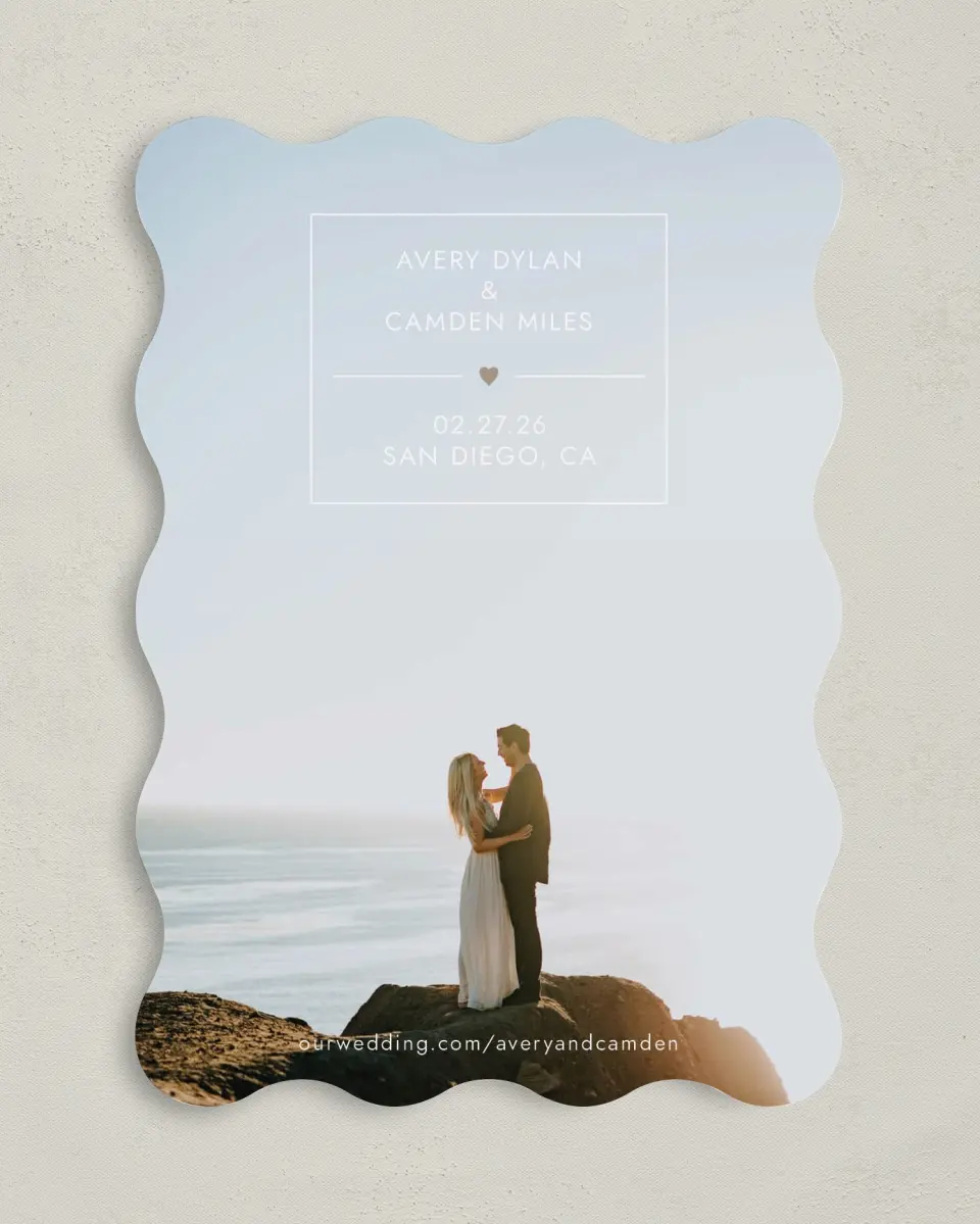 This is a 5" x 7" Save the Date Card called Majestic Heart printed in full color on Premium Smooth paper