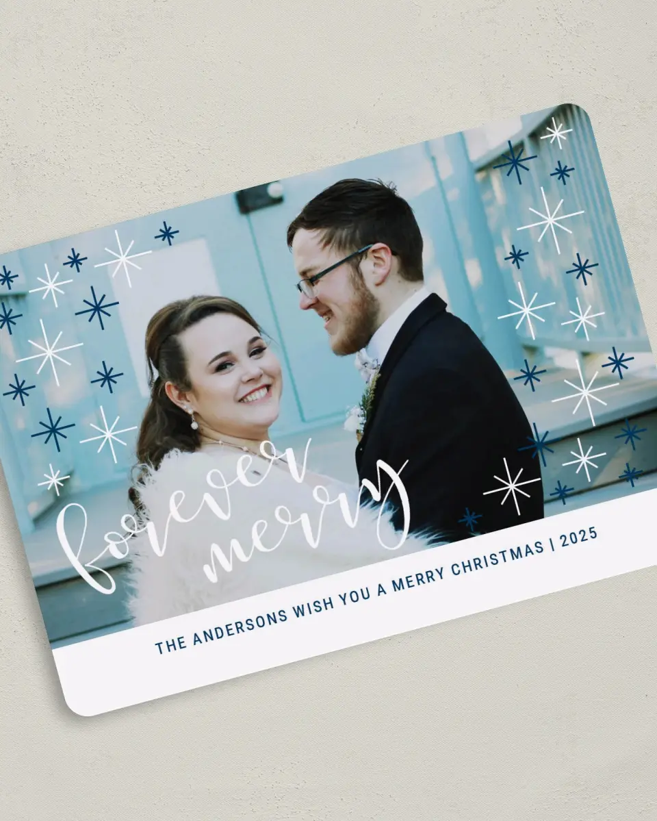 This is a 5" x 7" Christmas Card called Merry Snow printed in full color on Premium Smooth paper