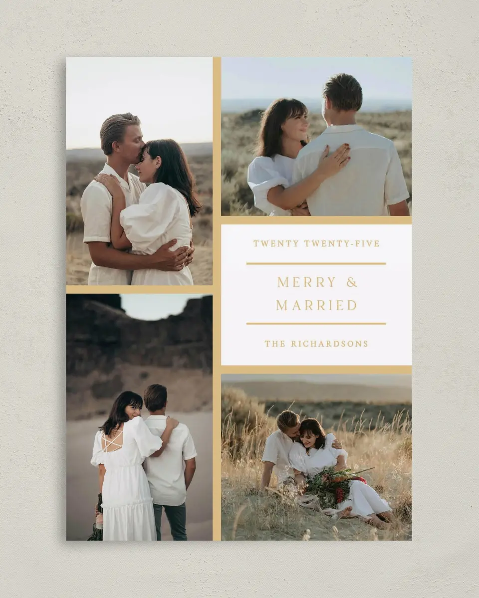 This is a 5" x 7" Christmas Card called Merry Married Collage printed in full color on Premium Smooth paper