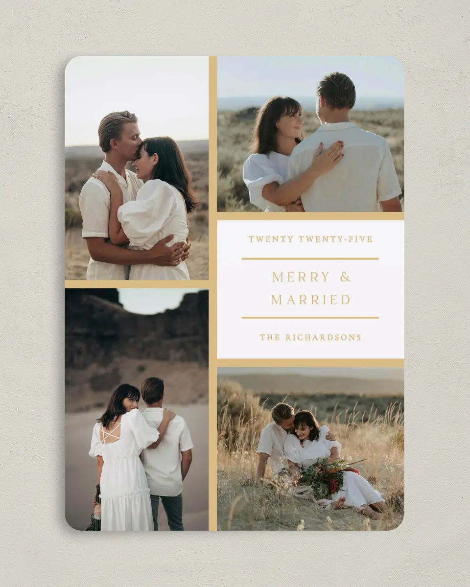 This is a 5" x 7" Christmas Card called Merry Married Collage printed in full color on Premium Smooth paper