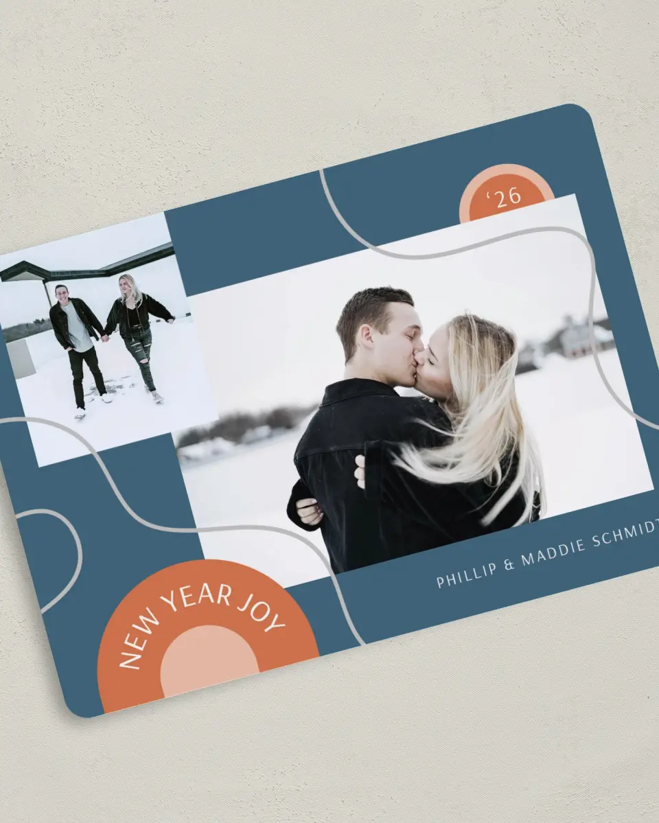 This is a 5" x 7" Christmas Card called New Year Joy printed in full color on Premium Smooth paper